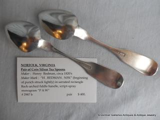 NORFOLK, VIRGINIA Pair of Coin Silver Tea Spoons