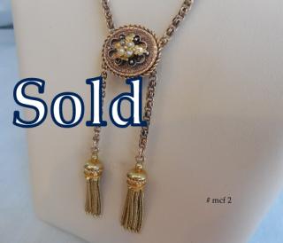 TWIN TASSELS & OVAL SLIDE Victorian Gold Necklace