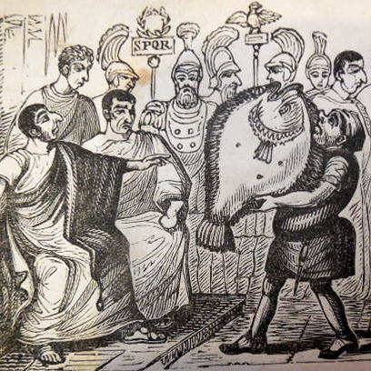 "The Roman Senate debating on the Turbot ..."  (detail)