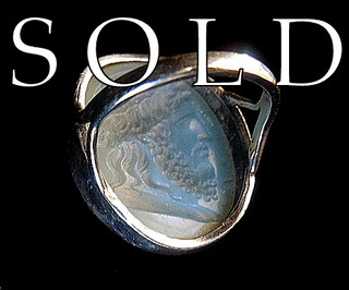 ASCLEPIUS, classical god of Healing and Medicine, Reverse Intaglio Tassie Ring
