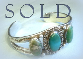 THREE OLD & VERY OLD TURQUOISE early Navajo Split-Shoulders Cuff