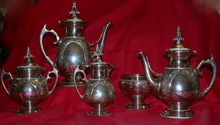 CROCKER FAMILY Tea and Coffee Service, Sterling, 1870's, San Francisco