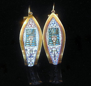 PHARAOH HEAD 19th century Roman Micromosaic Earrings