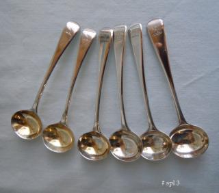 SET of six George III Sterling Master Salt Spoons, 1802-1810