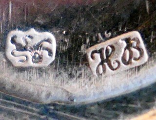 Hester Bateman's "HB" mark & lion passant mark are struck on verso of teapot lid