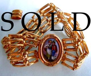"GRAND TOUR" Swiss Painted Enamel &  18k Gold ... to wear as single or double bracelet, or necklace