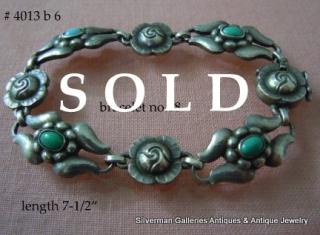 "DANISH ROSE" bracelet with turquoise, an early design by Georg Jensen