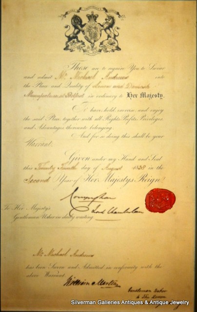 The young Queen Victoria's Patent to Michael Andrews dated 1838