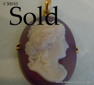 LAVENDAR-BANDED HARDSTONE Edwardian 14k Cameo Pendant