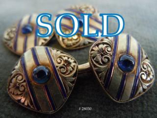 Blue Sapphire, Enamel & Gold Art Deco American Cufflinks, signed