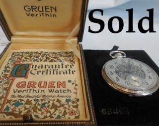 GRUEN VERITHIN Art Deco 1920's Openface Pocketwatch, original pristine papers & box