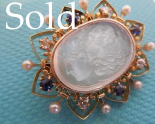 MOONSTONE CAMEO god & goddess Double Portrait brooch