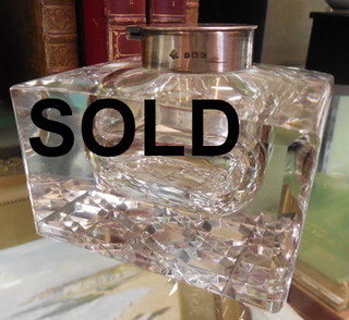 STERLING & BRILLIANT-CUT GLASS  (Lead Crystal) INKWELL, Edwardian, 1902-03