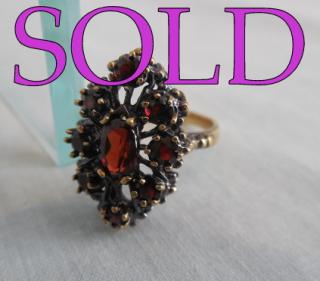 Bohemian Garnets Navette Cluster Ring