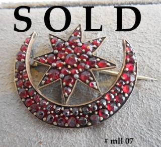 STAR-IN-CRESCENT-MOON Antique Bohemian Garnets Pin