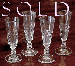 Four DOUBLE BALUSTRE Free-Blown Georgian CHAMPAGNE FLUTES