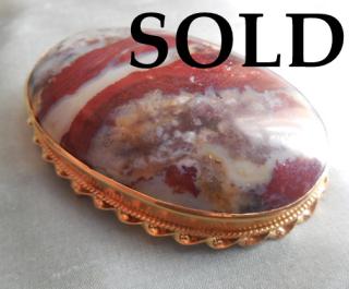 RED-VEINED JASPER large fine "Landscape Agate" antique gold pendant