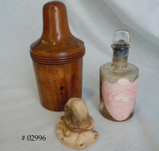 TREEN-CASED GLASS PERFUME BOTTLE molded in the glass