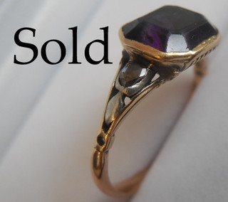 18TH CENTURY AMETHYST & TWIN DIAMONDS ROSE GOLD Georgian Ring