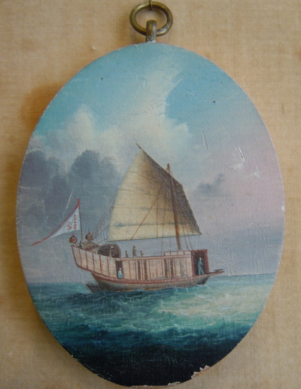 Pair of Chinese painted miniatures, each oil on wood