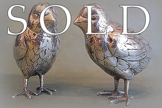 SILVER SCUPTURAL "STANDING CHICK" SALT & PEPPER SET