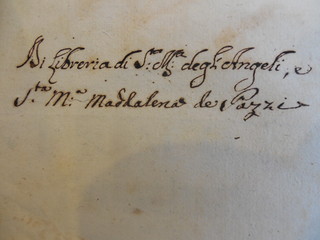 "From the library of Saint Mary of the Angels and Saint Mary Madgalene de Pozzi" (canonized 1689)