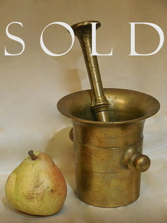 ANTIQUE MORTAR & PESTLE, solid brass