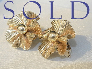 "Wavy Skirt' Mid-Century Gold 14k Earrings