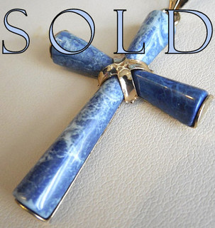 SODALITE Natural Blue Hardstone Cross Pendant