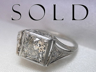 EDWARDIAN - DECO 3/4 carat center diamond (plus 2 accent diamonds, total .79 ct)