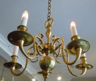 FIVE-LIGHT CHANDELIER, SOLID BRASS