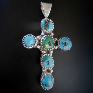 NAVAJO VINTAGE NATURAL TURQUOISE & STERLING CROSS