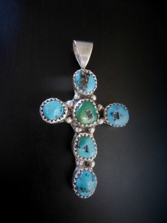 NAVAJO VINTAGE NATURAL TURQUOISE & STERLING CROSS