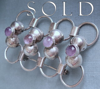 FOUR AMETHYSTS & SILVER Mexican Silver hand-made brooch