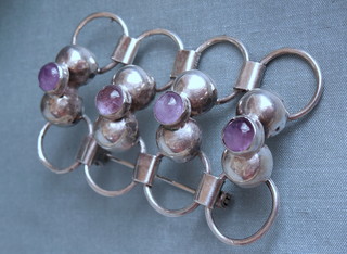 FOUR AMETHYSTS & SILVER big bold hand-made brooch