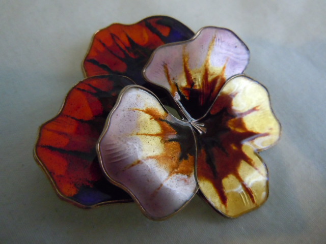 DAVID-ANDERSON (signed) Enameled Vermeil Pansy Brooch