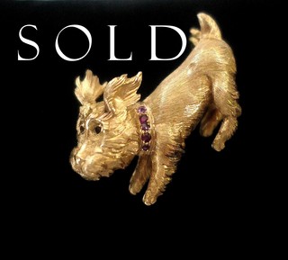 What a lively pup!  GOLD DOG WITH RUBY COLLAR