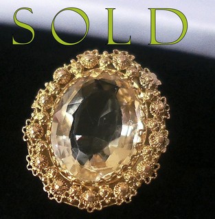 ANTIQUE GOLD CANETILLE Seven Carat Faceted Yellow Citrine Quartz Ring