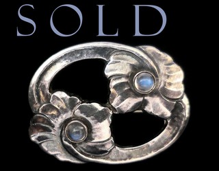 TWIN MOONSTONES, TWIN BLOSSOMS  Sterling Silver Swirl Brooch