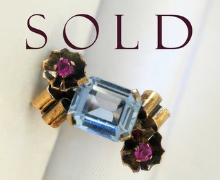 18K "SCROLLS & FLOWERHEADS" Retro Rose Gold Gem-Set Ring