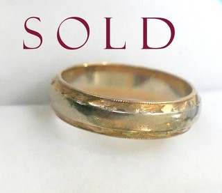 TWO COLORS GOLD 14K Deco/Retro Band Ring