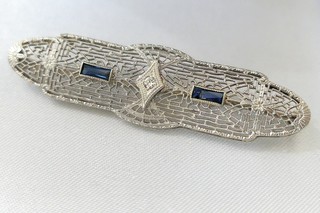 ART DECO Diamond Center 14K Bar Pin 