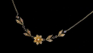 EDWARDIAN Antique Floral Seed Pearls Choker Necklace