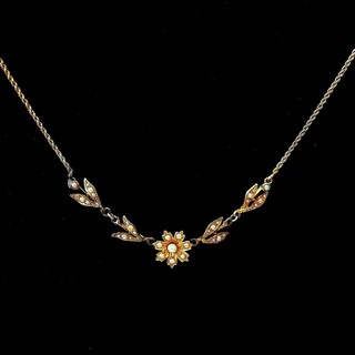 EDWARDIAN Antique Floral Seed Pearls Choker Necklace