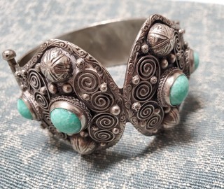 AMAZONITE & SILVER Archaeological Revival Double-Hinged Bracelet