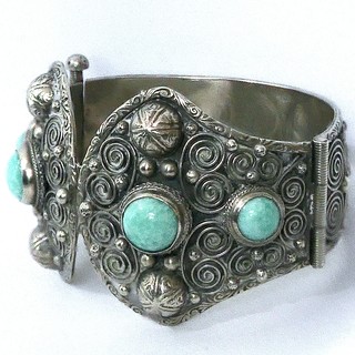 AMAZONITE & SILVER Archaeological Revival Hinged Bracelet