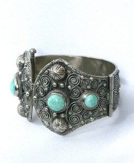 AMAZONITE & SILVER Archaeological Revival Hinged Bracelet