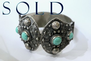 AMAZONITE & SILVER Archaeological Revival Hinged Bracelet