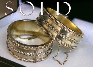 Pair, ETRUSCAN REVIVAL Gold Cuff Bracelets, hinged