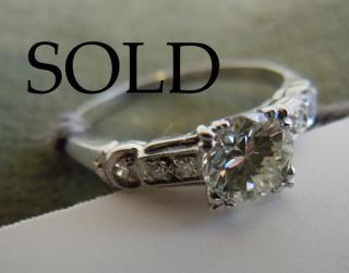 CIRCA 1935 PLATINUM THREE-QUARTER CARAT diamond ring, .75ct total, center .70ct